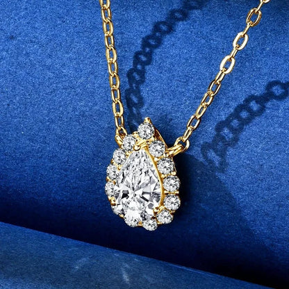 S925 Teardrop Moissanite Necklace | 1.0CT Pear Cut D Pendant for Women - BLAKESTORE-NG