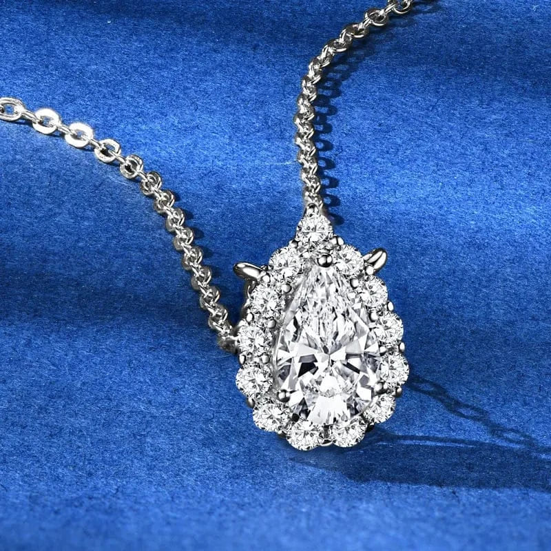 S925 Teardrop Moissanite Necklace | 1.0CT Pear Cut D Pendant for Women - BLAKESTORE-NG