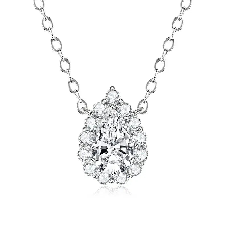 S925 Teardrop Moissanite Necklace | 1.0CT Pear Cut D Pendant for Women - BLAKESTORE-NG