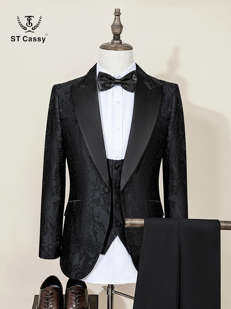 ST Cassy Men's 3-Piece Black Tuxedo | Wedding Dinner Suit Set - Maison Novaire