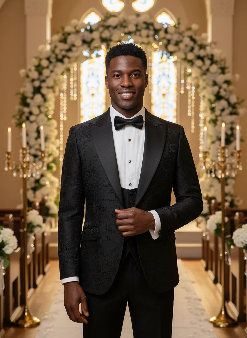 ST Cassy Men's 3-Piece Black Tuxedo | Wedding Dinner Suit Set - Maison Novaire