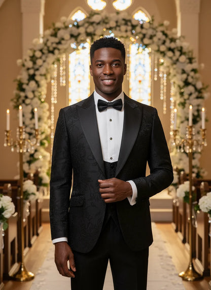 ST Cassy Men's 3-Piece Black Tuxedo | Wedding Dinner Suit Set - Maison Novaire