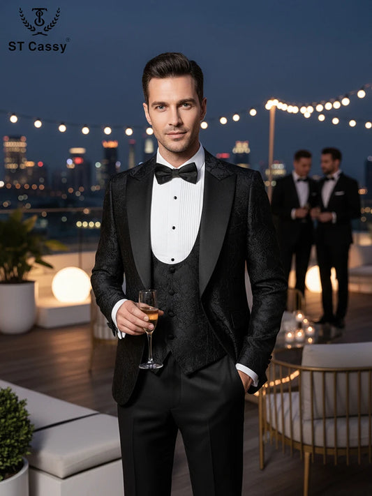 ST Cassy Men's 3-Piece Black Tuxedo | Wedding Dinner Suit Set - Maison Novaire #