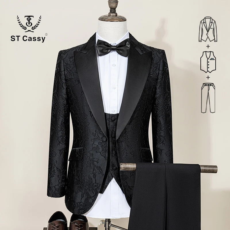 ST Cassy Men's 3-Piece Black Tuxedo | Wedding Dinner Suit Set - Maison Novaire