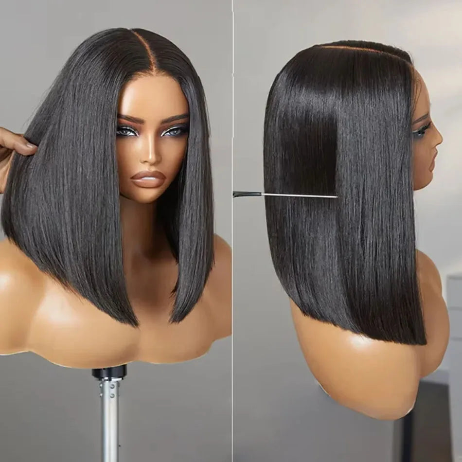 12A Ready To Go Bone Straight Bob Wig Lace Frontal 100% Human Hair.