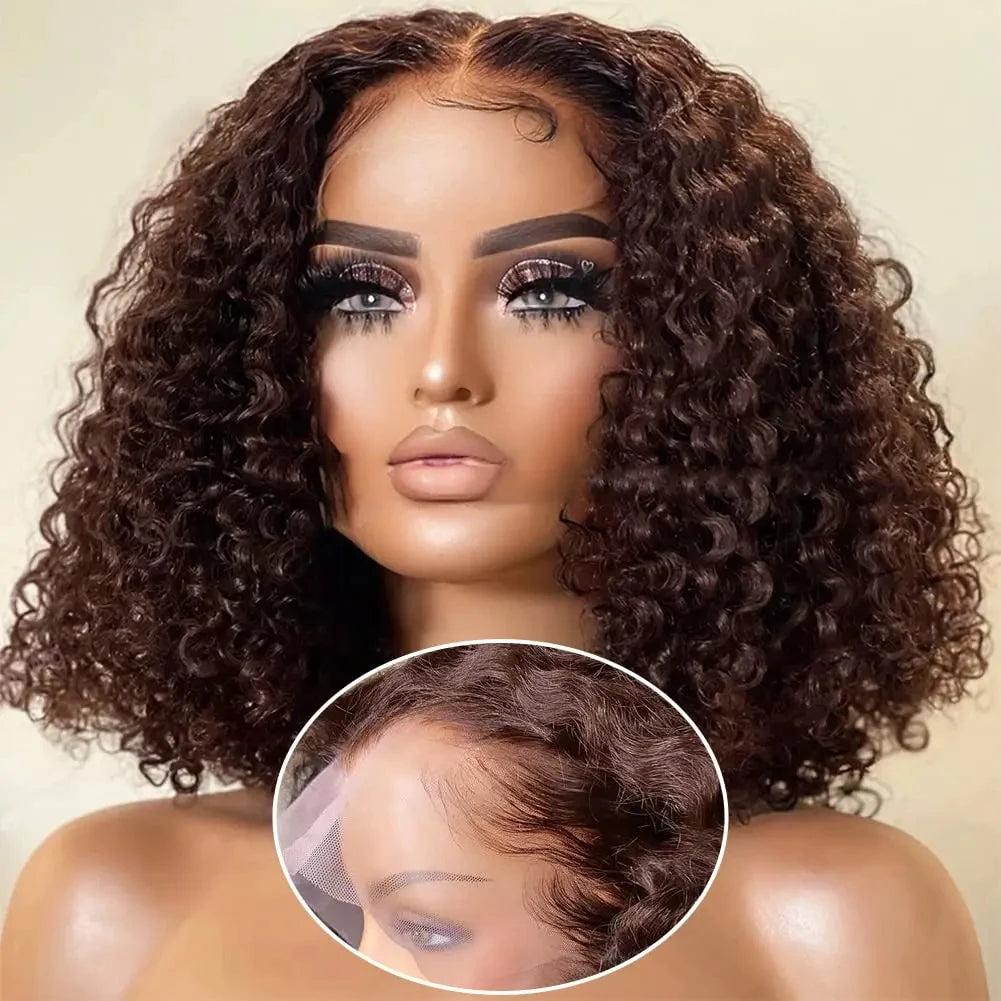 Dark Brown Bob Wigs Water Wave 200% Density