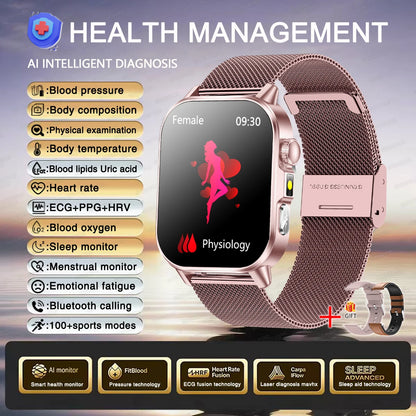 2026 Women’s Health Smartwatch – ECG & HRV, BP, SpO₂, Uric Acid & Bluetooth Call