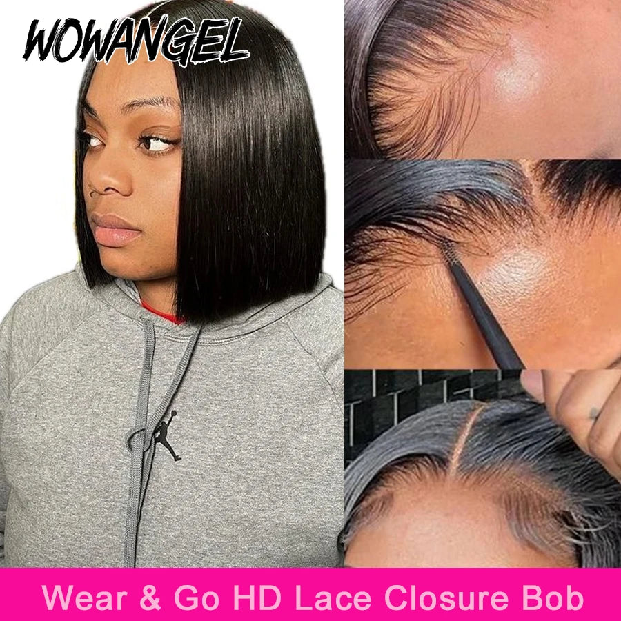 Straight Short Bob 5x5 HD Lace Closure Wig Ready to Go Glueless.