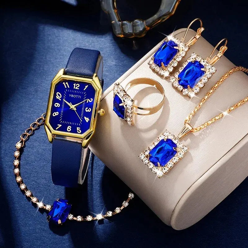 Luxury Women Wristwatch Blue Leather Band