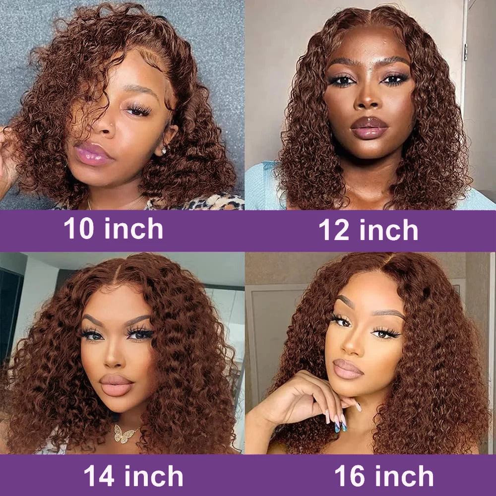 Dark Brown Bob Wigs Water Wave 200% Density