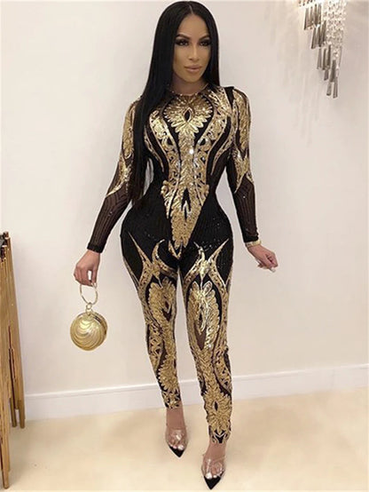 See through Sequin Long Sleeve Jumpsuit. - Maison Novaire #