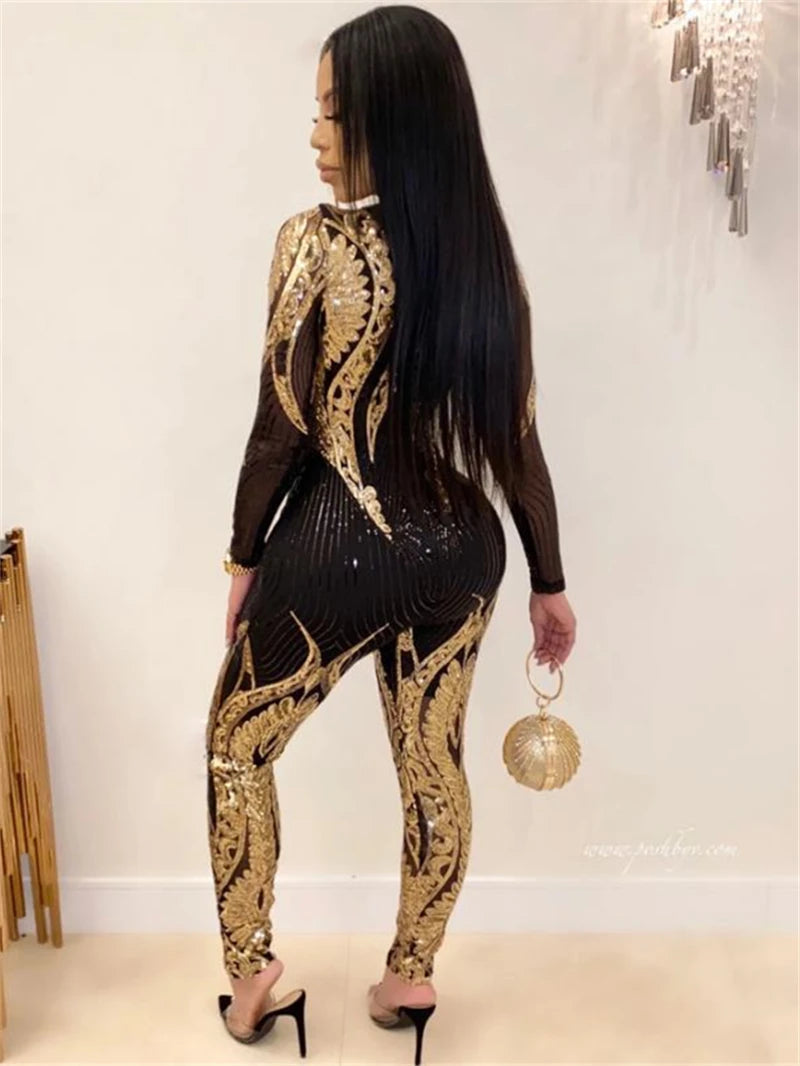 See through Sequin Long Sleeve Jumpsuit. - Maison Novaire #