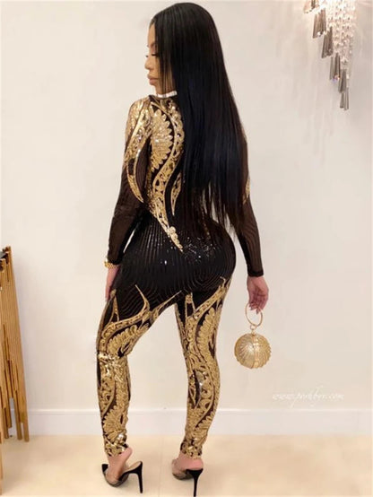 See through Sequin Long Sleeve Jumpsuit. - Maison Novaire #