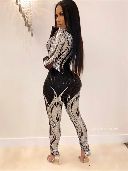 See through Sequin Long Sleeve Jumpsuit. - Maison Novaire #