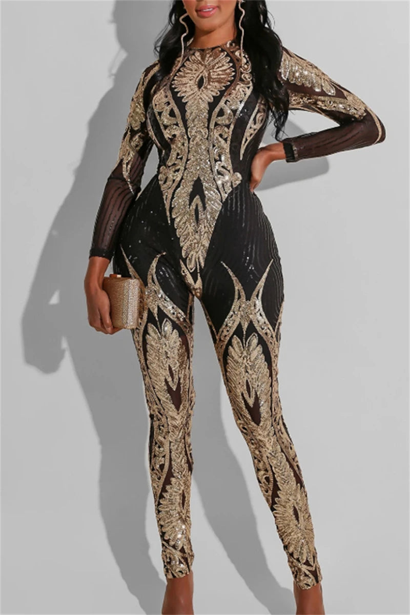 See through Sequin Long Sleeve Jumpsuit. - Maison Novaire #