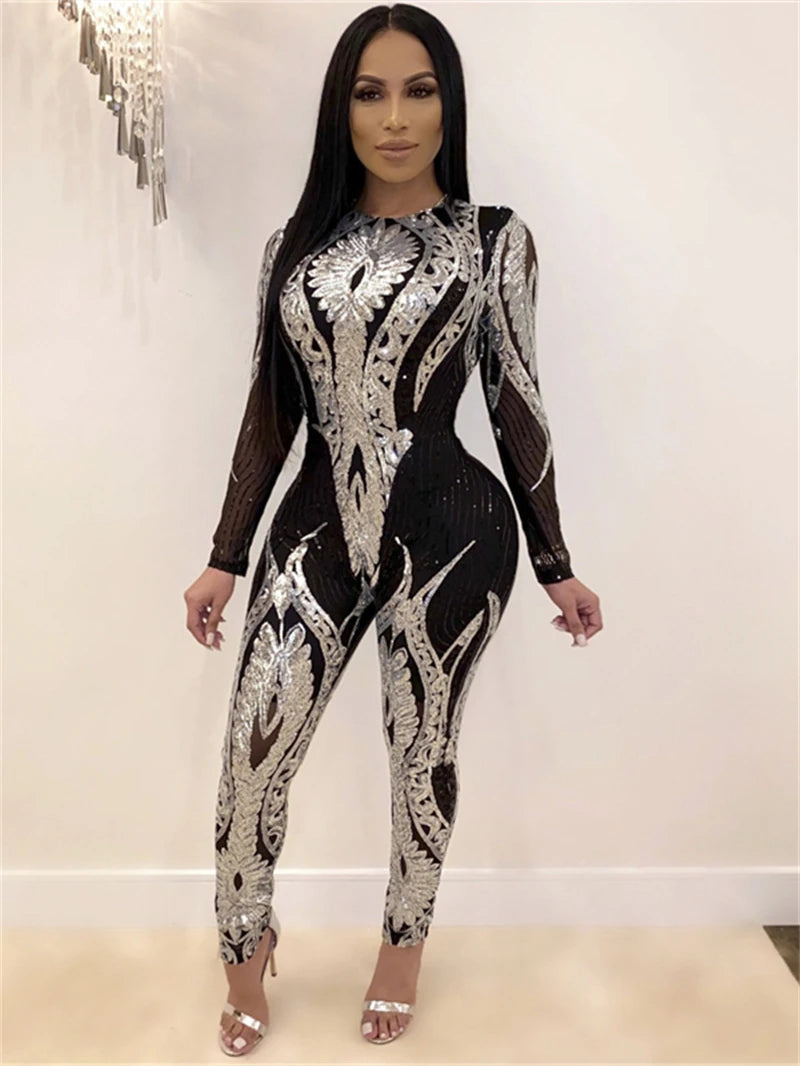 See through Sequin Long Sleeve Jumpsuit. - Maison Novaire #