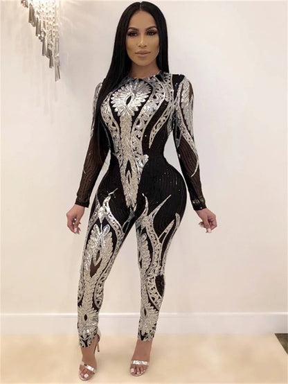 See through Sequin Long Sleeve Jumpsuit. - Maison Novaire #