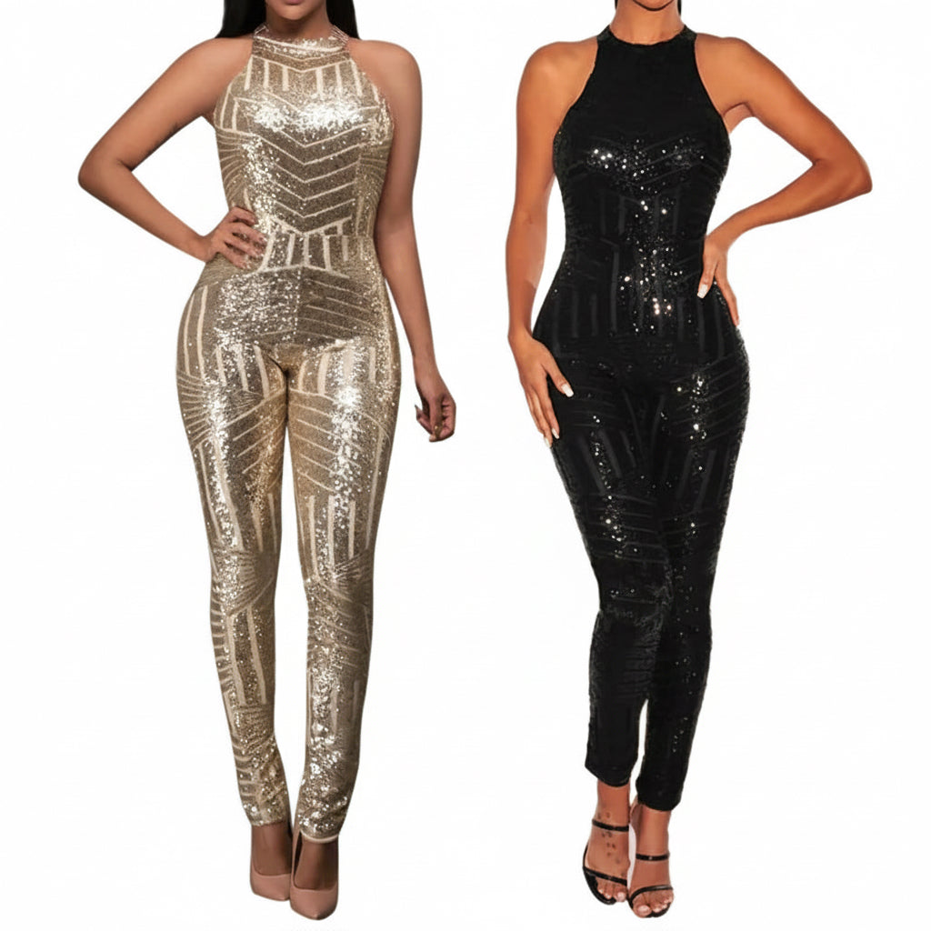 Sequin Off Shoulder O-neck Jumpsuit. - Maison Novaire #
