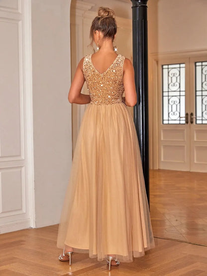 Sequin V-Neck Sleeveless Dress. - Maison Novaire #