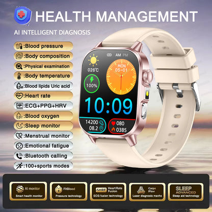 2026 Women’s Health Smartwatch – ECG & HRV, BP, SpO₂, Uric Acid & Bluetooth Call