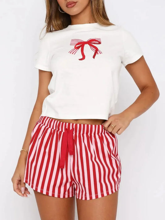 Short Sleeve Top and Drawstring Shorts Set - BLAKESTORE-NG