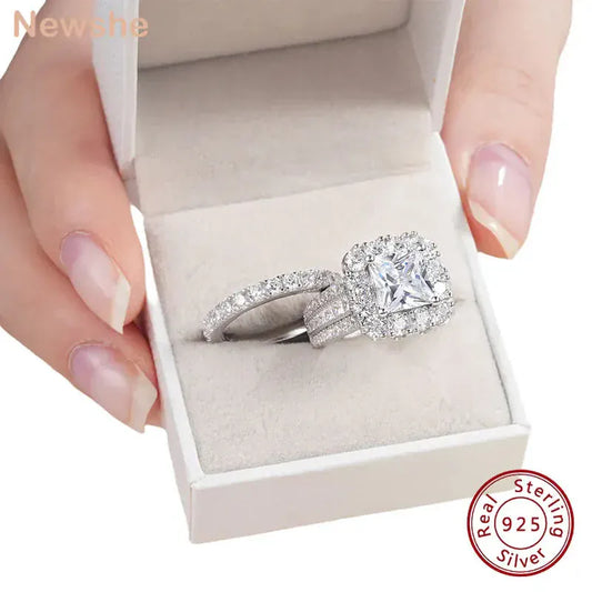 Silver Moissanite VVS1 Diamond Wedding Ring Set. - Maison Novaire