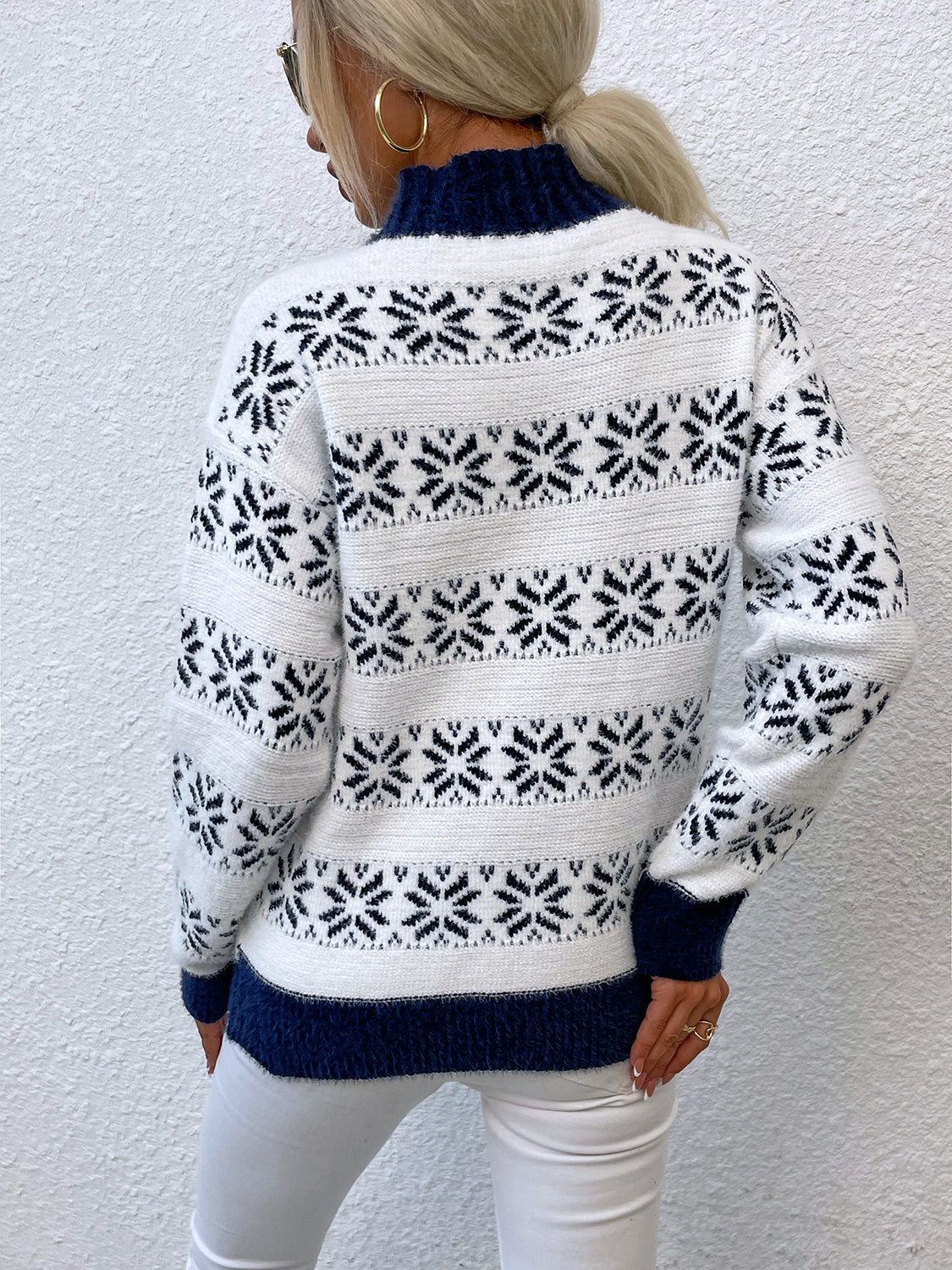 Snowflake Pattern Mock Neck Sweater. - Maison Novaire #