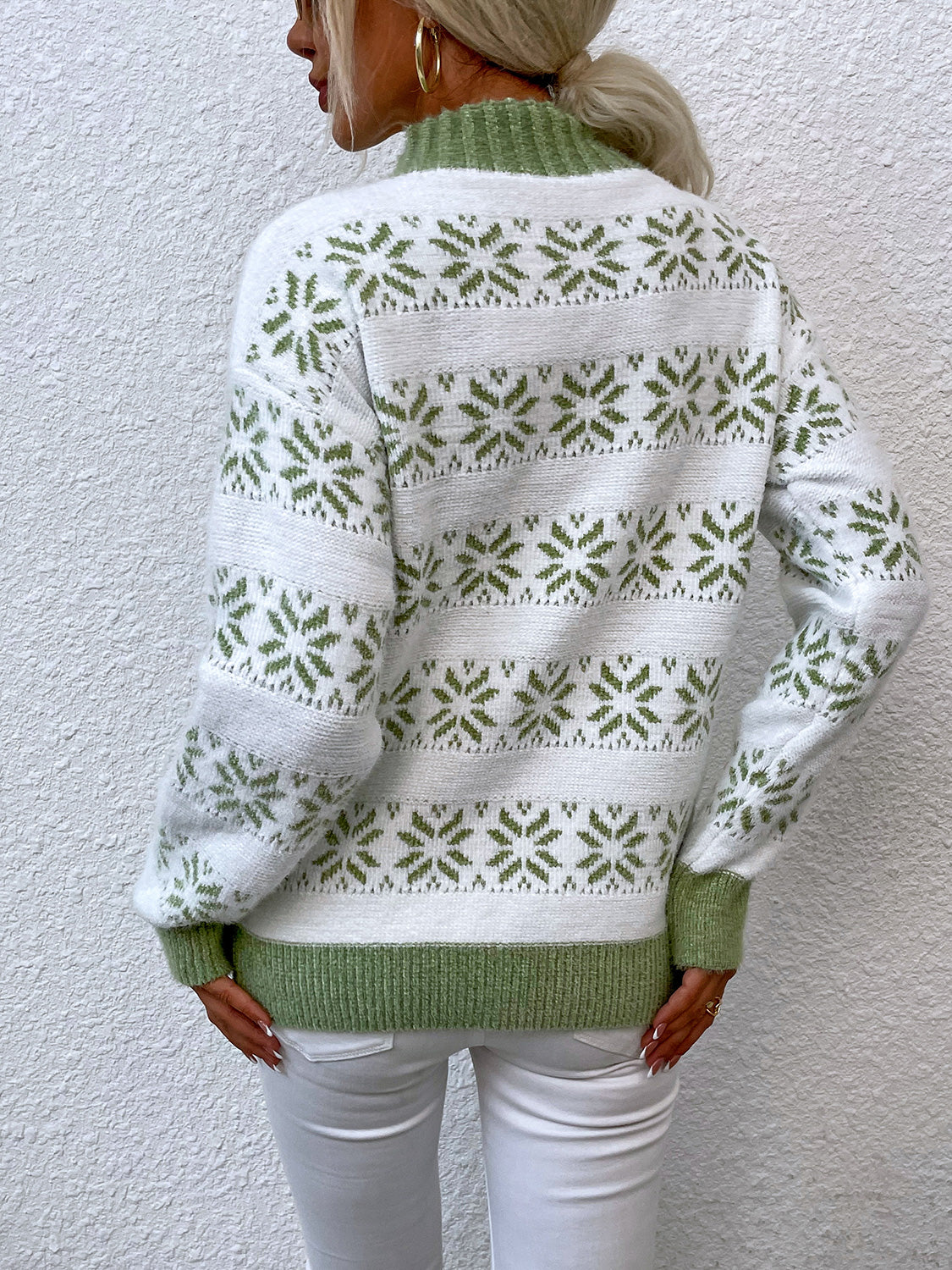 Snowflake Pattern Mock Neck Sweater. - Maison Novaire #