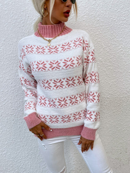Snowflake Pattern Mock Neck Sweater. - Maison Novaire #