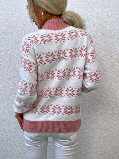 Snowflake Pattern Mock Neck Sweater. - Maison Novaire #
