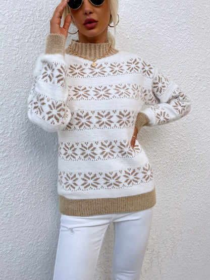 Snowflake Pattern Mock Neck Sweater. - Maison Novaire #