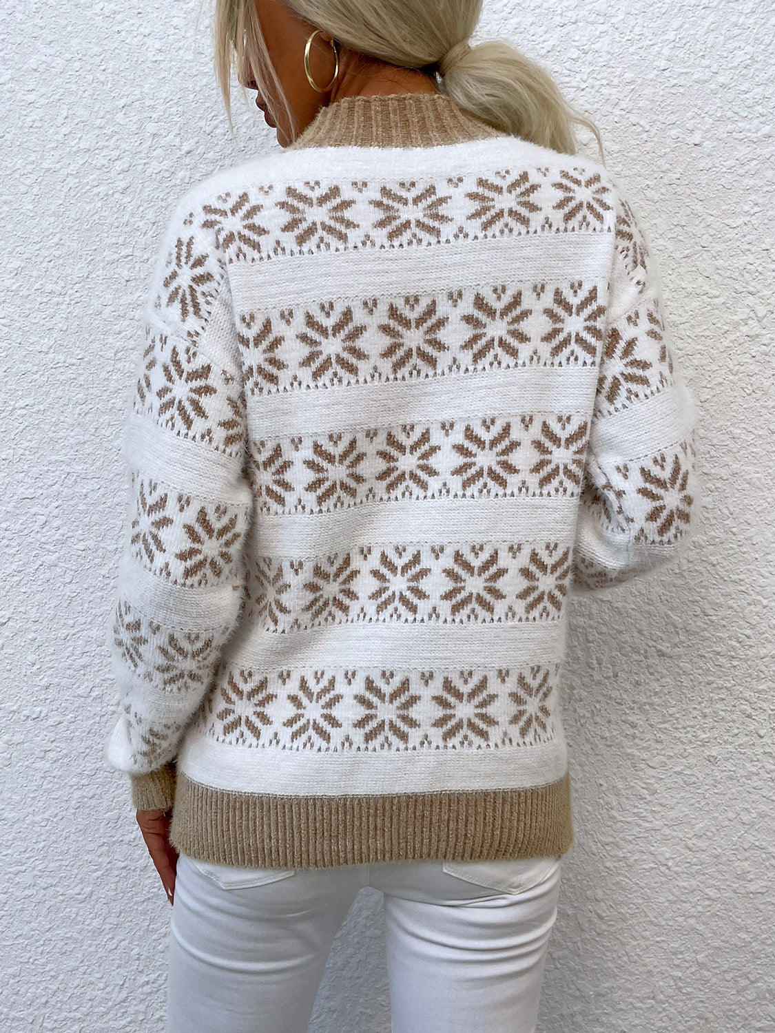 Snowflake Pattern Mock Neck Sweater. - Maison Novaire #