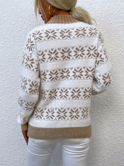 Snowflake Pattern Mock Neck Sweater. - Maison Novaire #