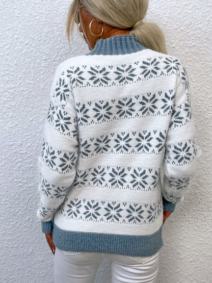 Snowflake Pattern Mock Neck Sweater. - Maison Novaire #