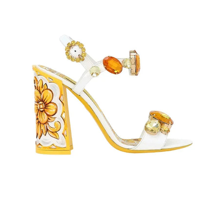 Summer Gemstone Thick Heel Printed Dress Sandals for Women. - Maison Novaire #