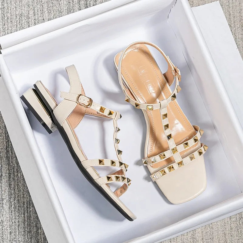 Summer Rivet Low Heel Women's Sandals. - Maison Novaire #