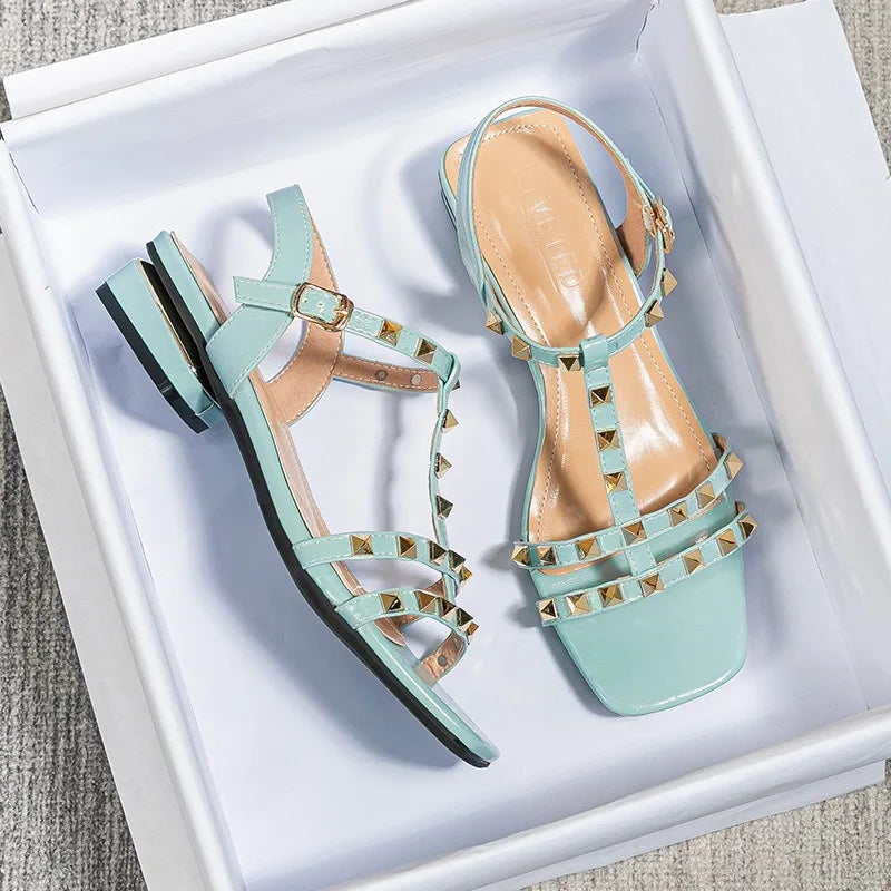 Summer Rivet Low Heel Women's Sandals. - Maison Novaire #