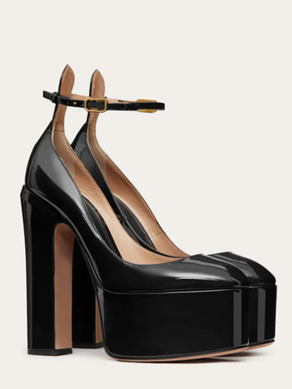 Super High Heel Party Shoes | Thick Sole Leather Bridal Pumps - Maison Novaire #