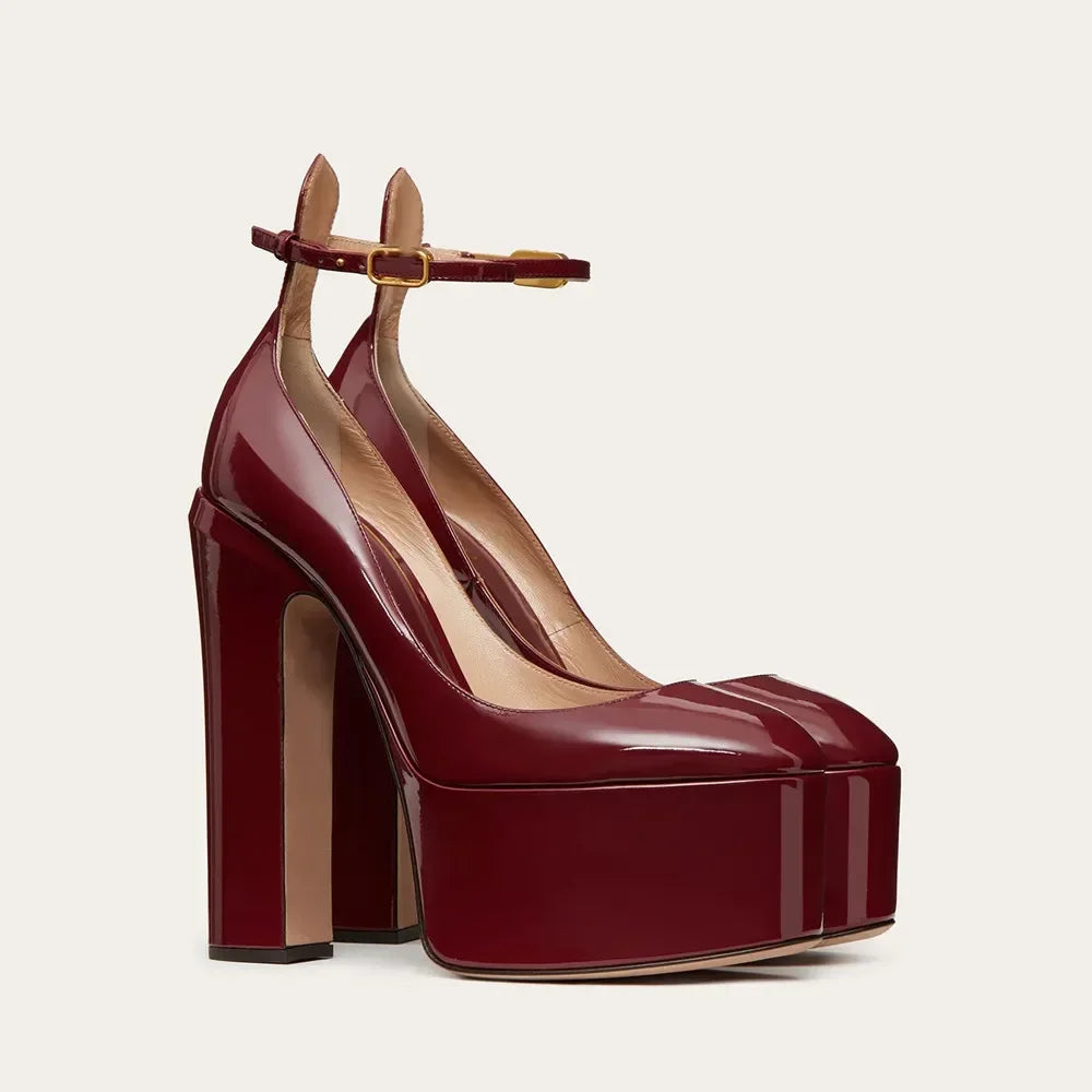 Super High Heel Party Shoes | Thick Sole Leather Bridal Pumps - Maison Novaire #