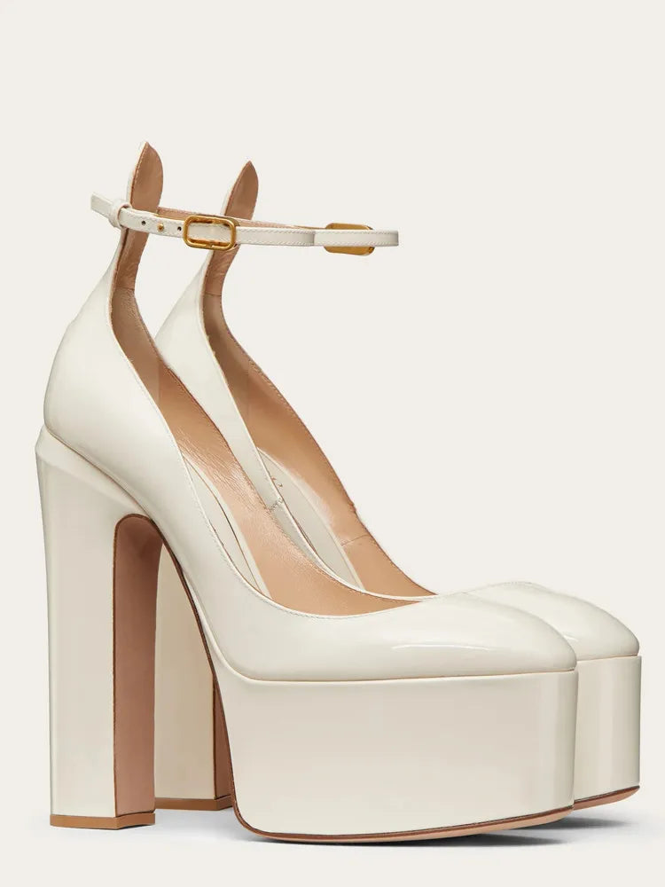 Super High Heel Party Shoes | Thick Sole Leather Bridal Pumps - Maison Novaire #