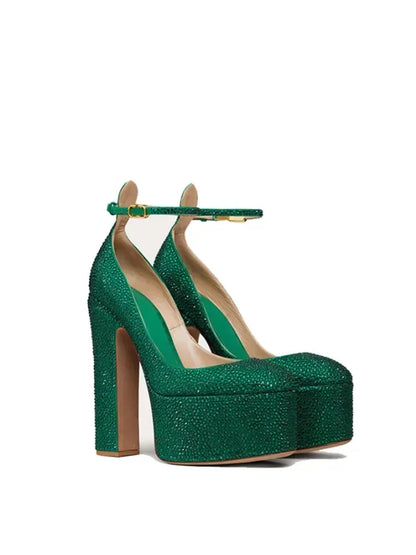 Super High Heel Party Shoes | Thick Sole Leather Bridal Pumps - Maison Novaire #