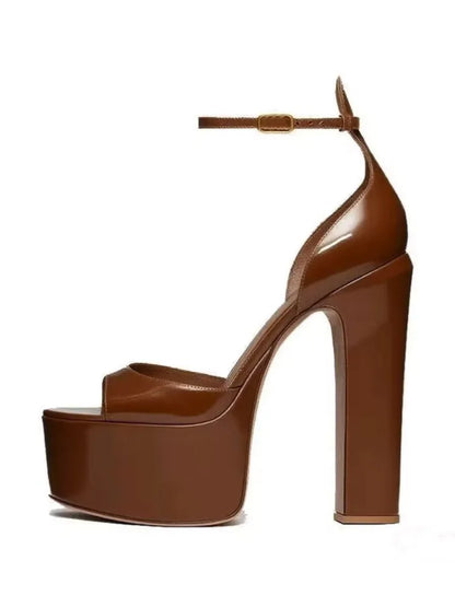 Super High Heel Party Shoes | Thick Sole Leather Bridal Pumps - Maison Novaire #