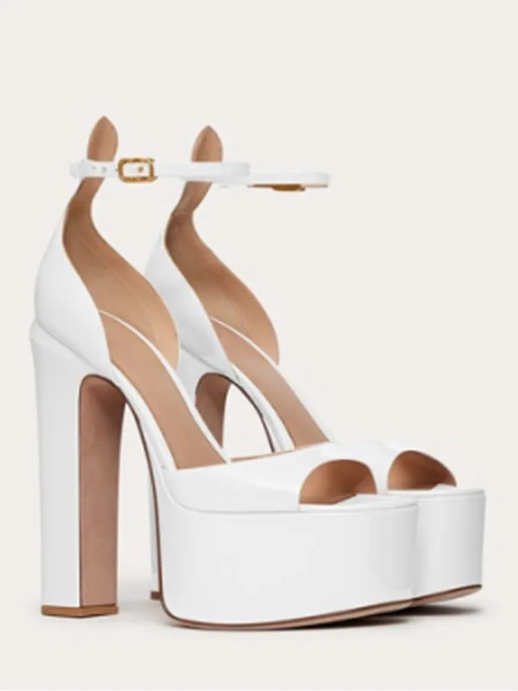 Super High Heel Party Shoes | Thick Sole Leather Bridal Pumps - Maison Novaire #