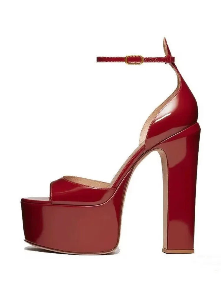 Super High Heel Party Shoes | Thick Sole Leather Bridal Pumps - Maison Novaire #