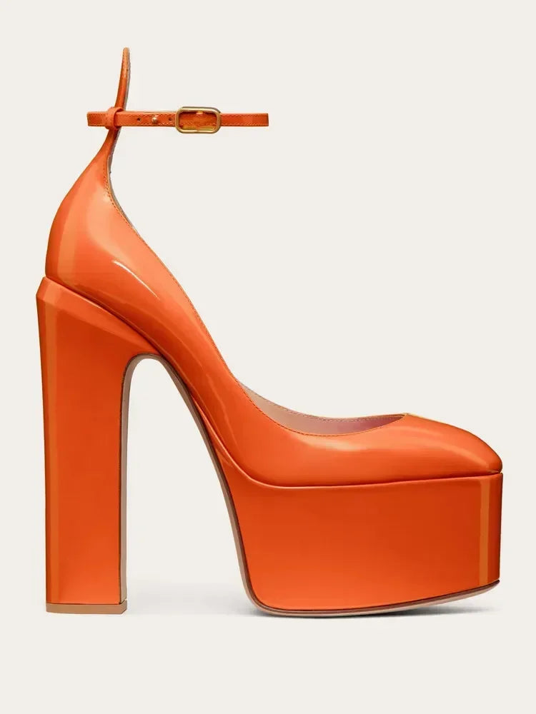Super High Heel Party Shoes | Thick Sole Leather Bridal Pumps - Maison Novaire #