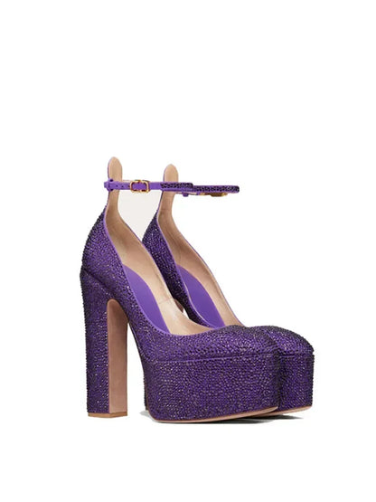Super High Heel Party Shoes | Thick Sole Leather Bridal Pumps - Maison Novaire #