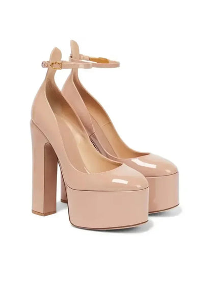 Super High Heel Party Shoes | Thick Sole Leather Bridal Pumps - Maison Novaire #