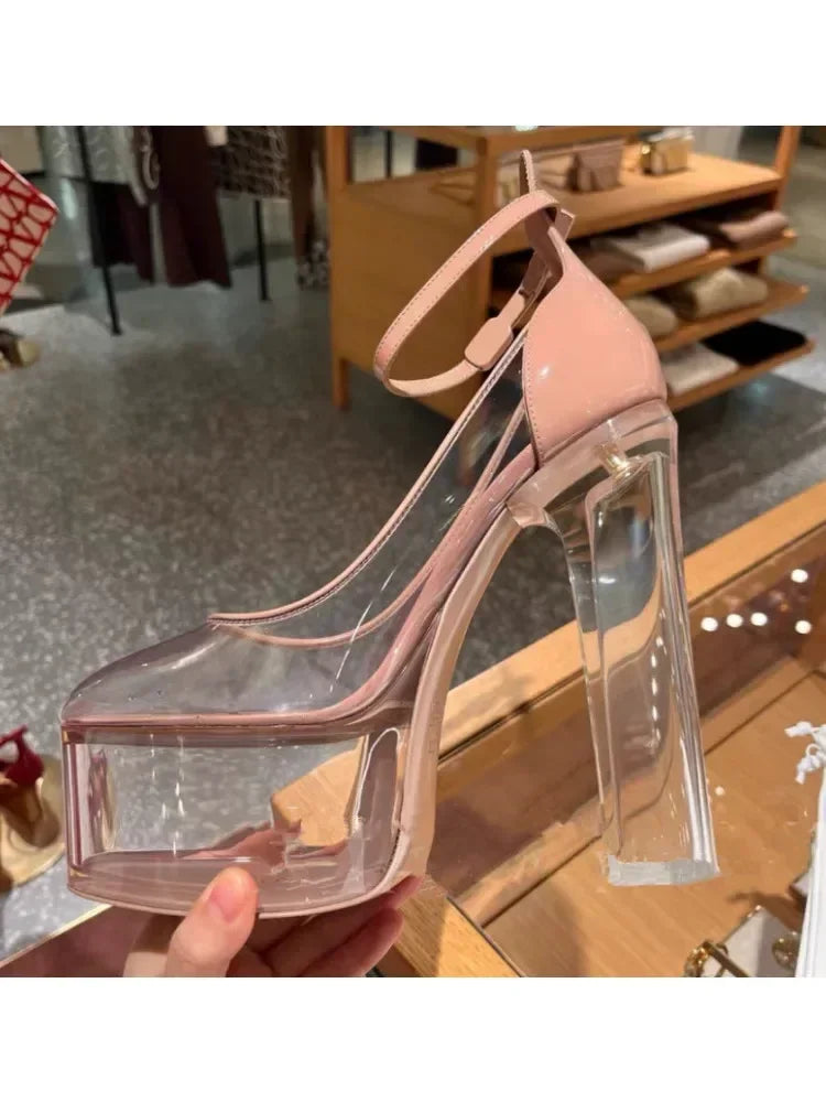Super High Heel Party Shoes | Thick Sole Leather Bridal Pumps - Maison Novaire #