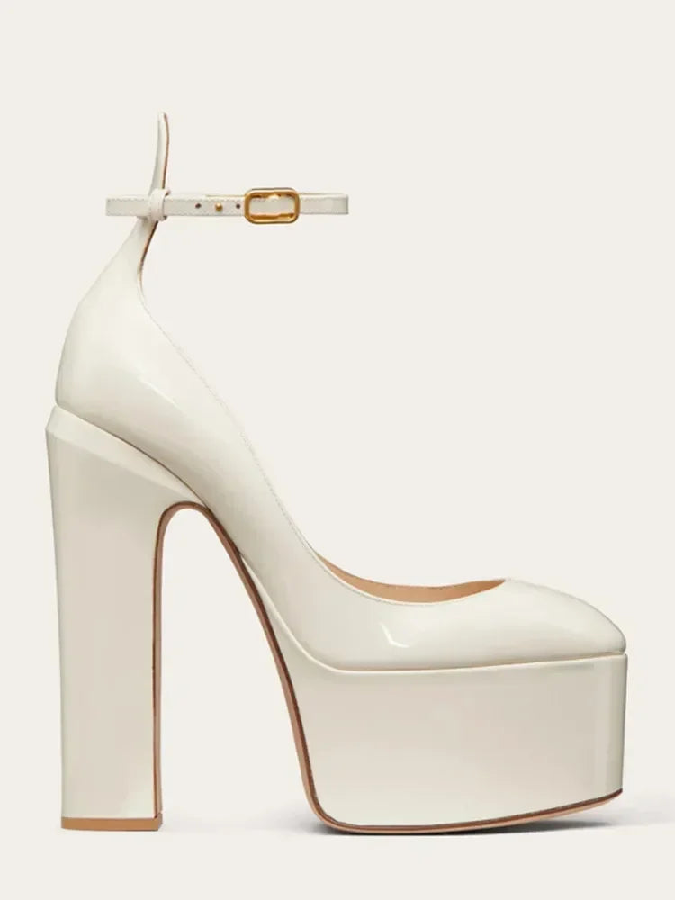 Super High Heel Party Shoes | Thick Sole Leather Bridal Pumps - Maison Novaire #