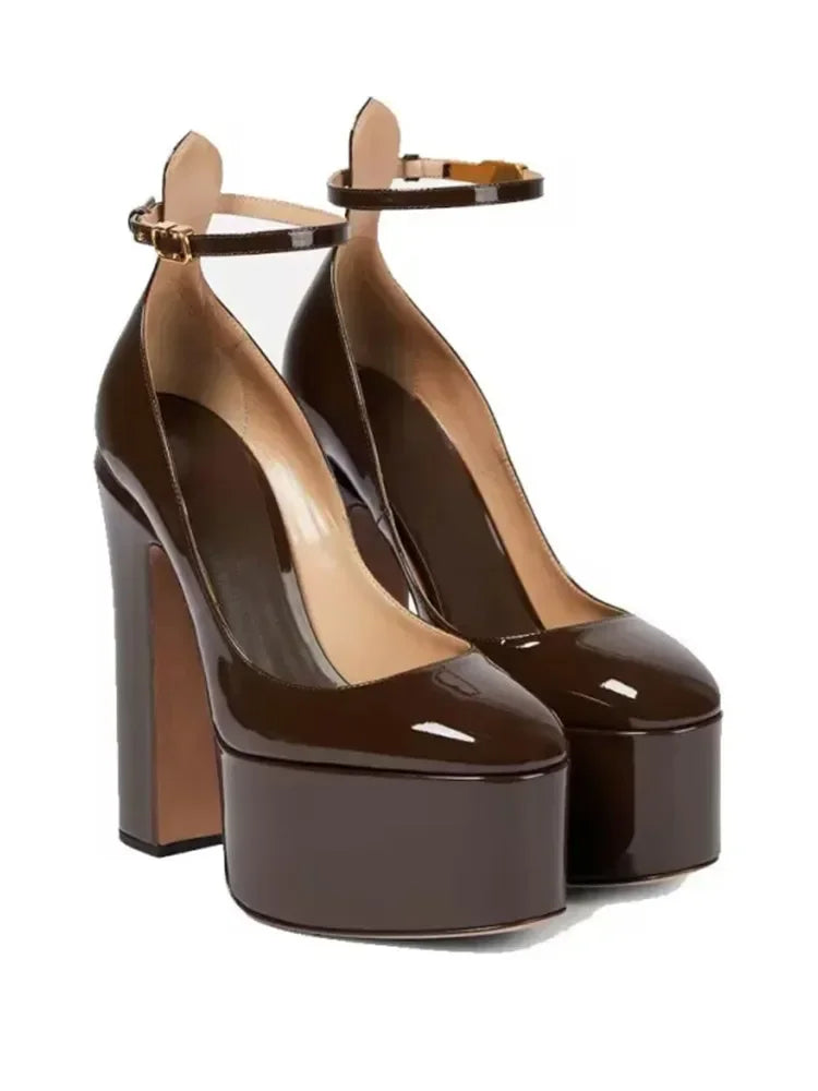 Super High Heel Party Shoes | Thick Sole Leather Bridal Pumps - Maison Novaire #